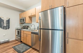 Wooden cabinets in kitchen